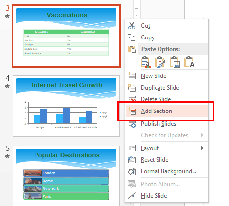 PowerPoint sections